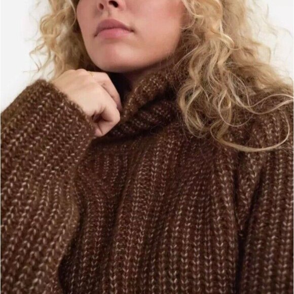 Mate the label Women Chunky Alpaca Turtleneck Sweater M/L Brown Organic Peru NEW - Picture 2 of 11